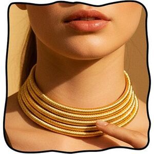 African Gold Rope Necklace Layered Boho Tribal Statement Jewelry for Women